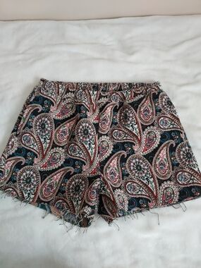 Pleasures Casket Woven Black Paisley Print Tapestry Pull On Cutoff Shorts XL